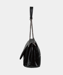 バッグ ボストンフェイクレザーチェーンショルダーバッグ BLACK