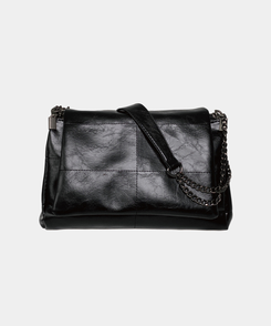 バッグ ボストンフェイクレザーチェーンショルダーバッグ BLACK