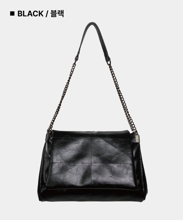 ボストンフェイクレザーチェーンショルダーバッグ BLACK