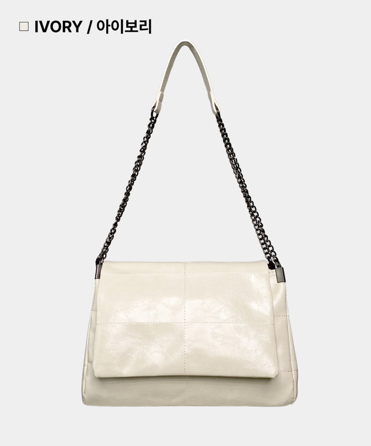 ボストンフェイクレザーチェーンショルダーバッグ IVORY