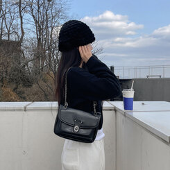 バッグ フェイクレザーチェーンツーウェイショルダークロスバッグ BLACK