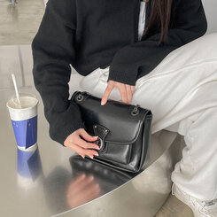 バッグ フェイクレザーチェーンツーウェイショルダークロスバッグ BLACK
