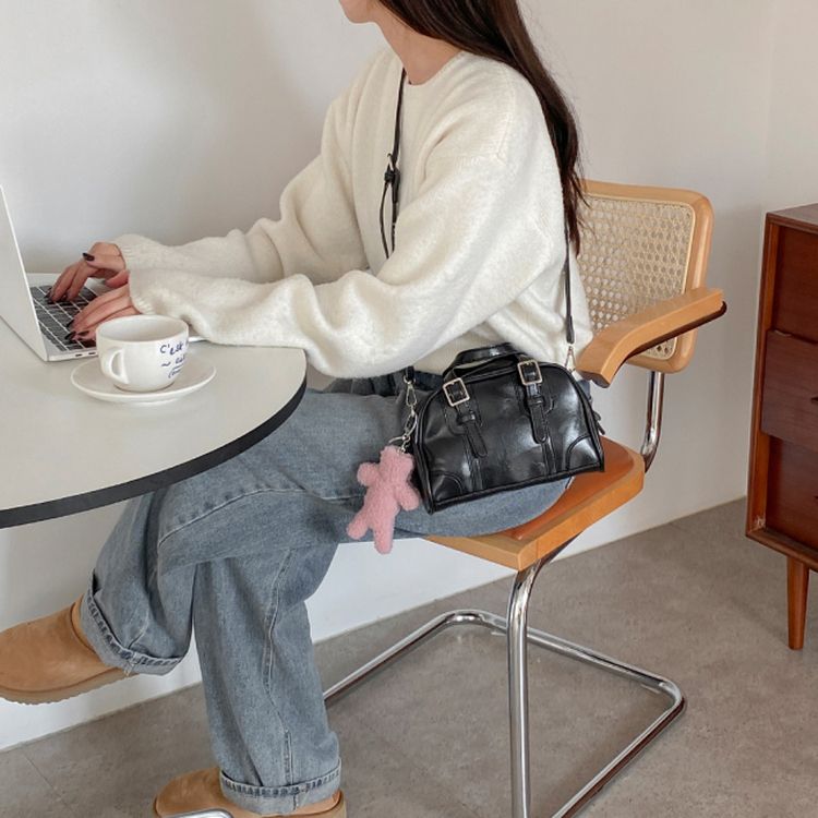 ビンテージボストンバックルトートクロスバッグ BLACK