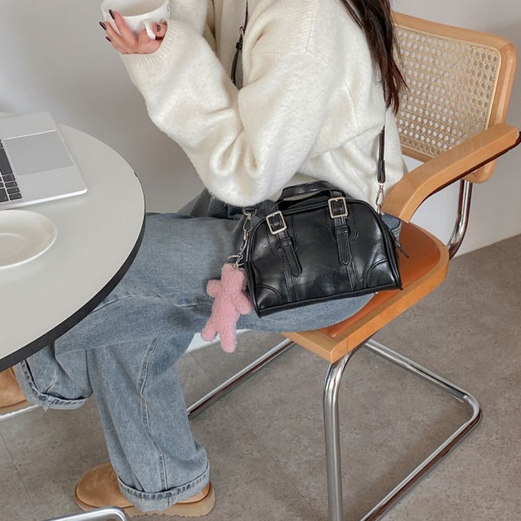ビンテージボストンバックルトートクロスバッグ BLACK