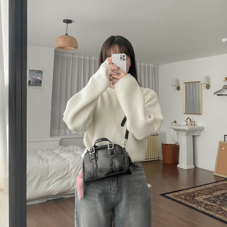 ビンテージボストンバックルトートクロスバッグ BLACK