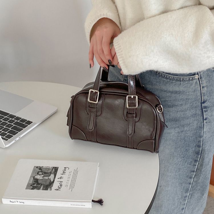 ビンテージボストンバックルトートクロスバッグ BROWN