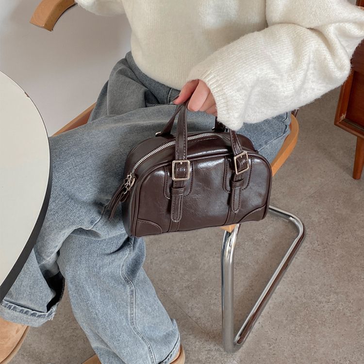 ビンテージボストンバックルトートクロスバッグ BROWN