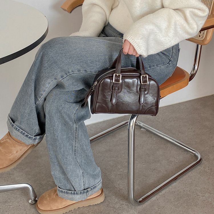 ビンテージボストンバックルトートクロスバッグ BROWN