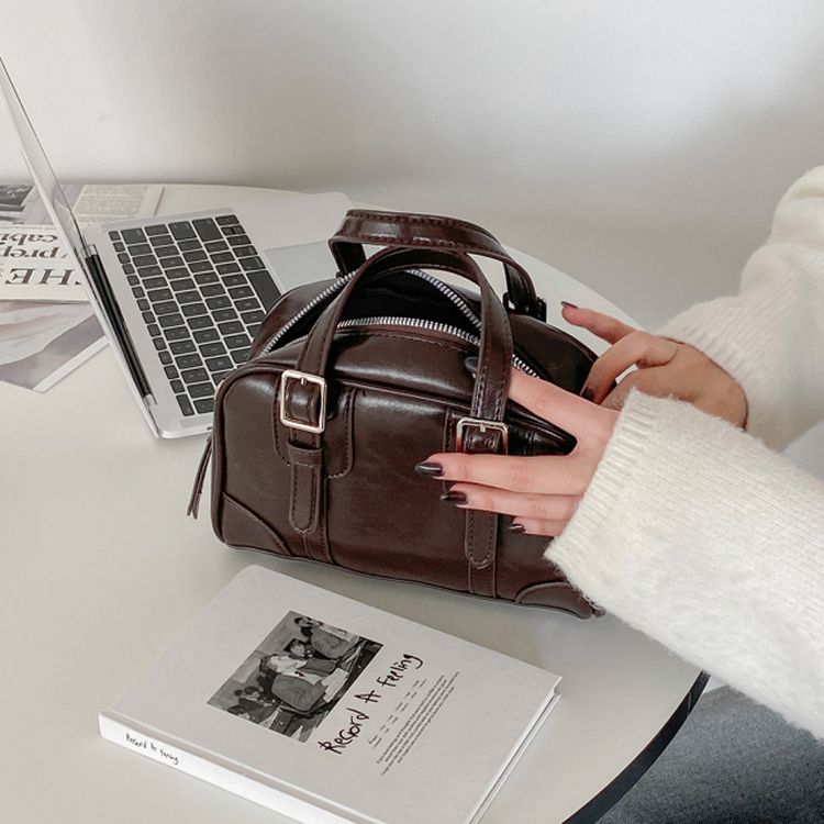 ビンテージボストンバックルトートクロスバッグ BROWN