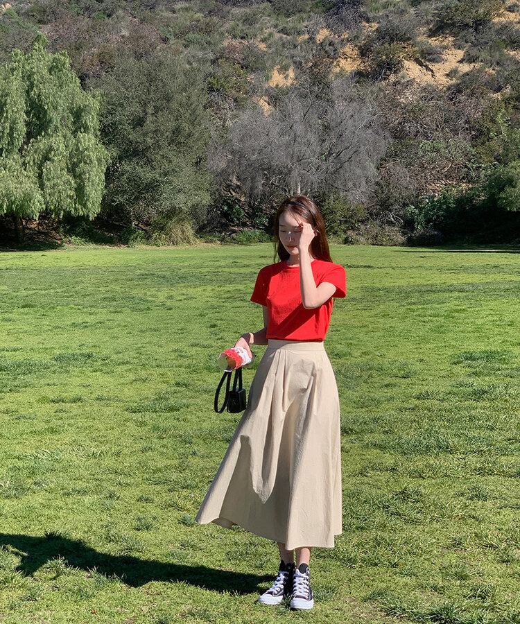 ピンタックフルコットンスカート BEIGE