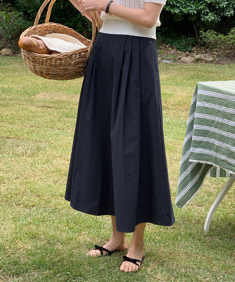ピンタックフルコットンスカート NAVY