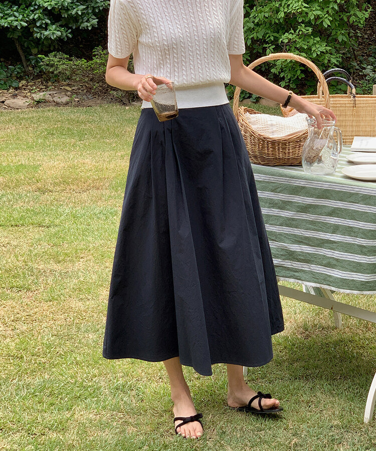 ピンタックフルコットンスカート NAVY