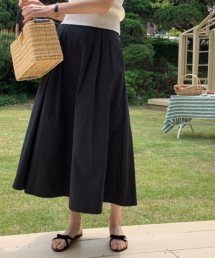 ピンタックフルコットンスカート NAVY