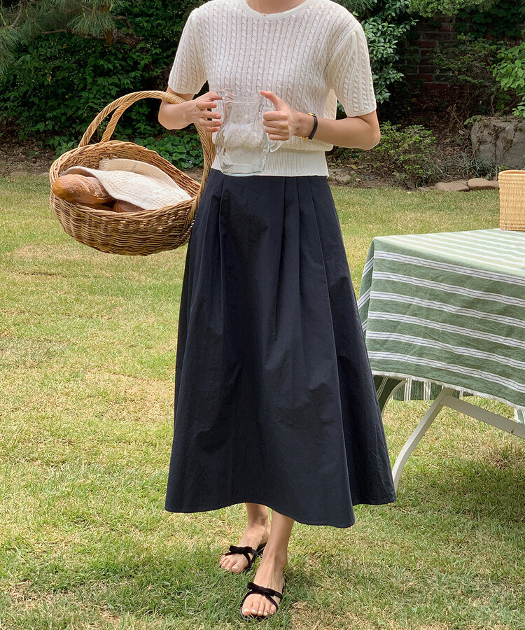 ピンタックフルコットンスカート NAVY