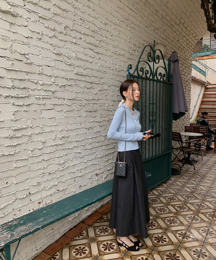 ピンタックフルコットンスカート BLACK