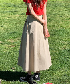 ピンタックフルコットンスカート BEIGE
