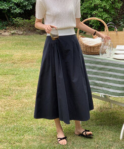 ピンタックフルコットンスカート NAVY