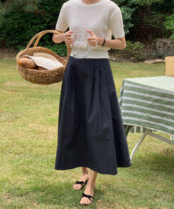 ピンタックフルコットンスカート NAVY