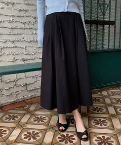 ピンタックフルコットンスカート BLACK