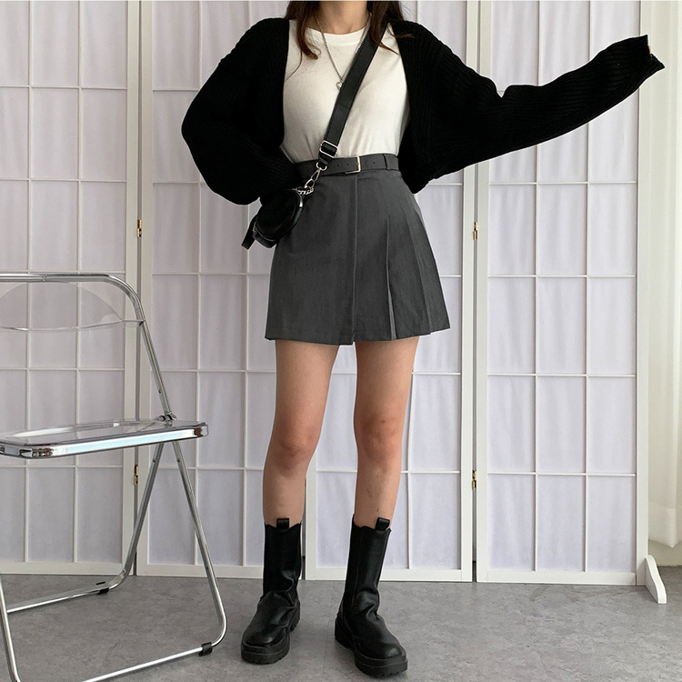 ベルト】プリーツファスナースカート｜ミニスカート｜韓国