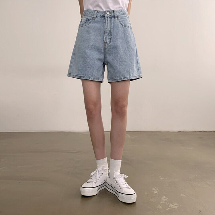 ショートパンツ 【SHORT/BASIC 丈別】ハイウエストデニムショートパンツ LIGHT BLUE
