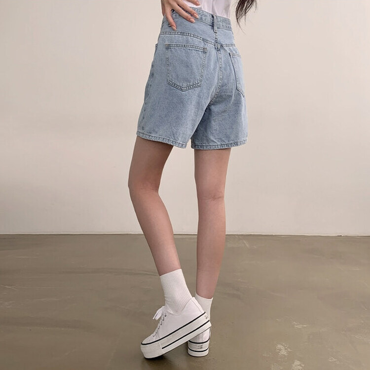 ショートパンツ 【SHORT/BASIC 丈別】ハイウエストデニムショートパンツ LIGHT BLUE