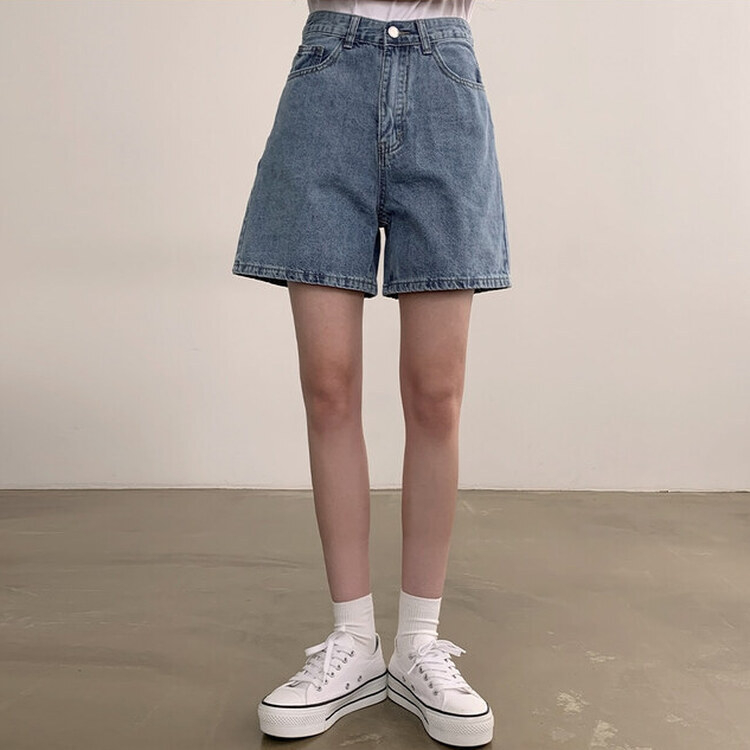 ショートパンツ 【SHORT/BASIC 丈別】ハイウエストデニムショートパンツ DARK BLUE