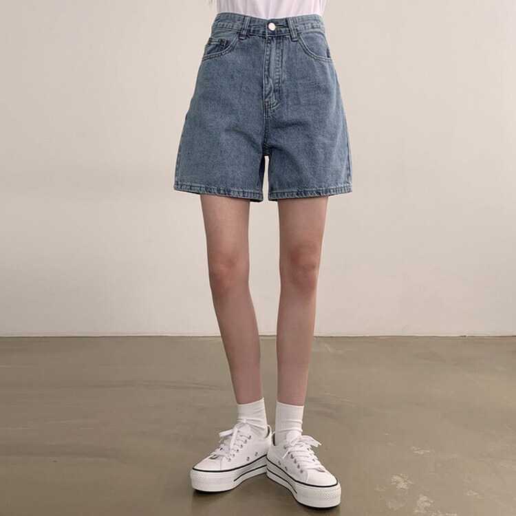 ショートパンツ 【SHORT/BASIC 丈別】ハイウエストデニムショートパンツ DARK BLUE