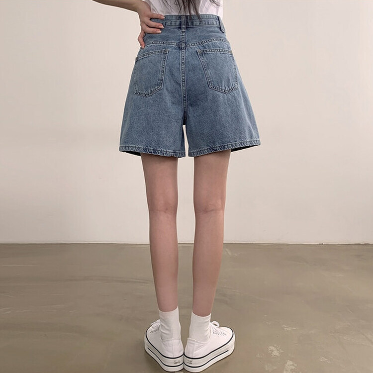 ショートパンツ 【SHORT/BASIC 丈別】ハイウエストデニムショートパンツ DARK BLUE
