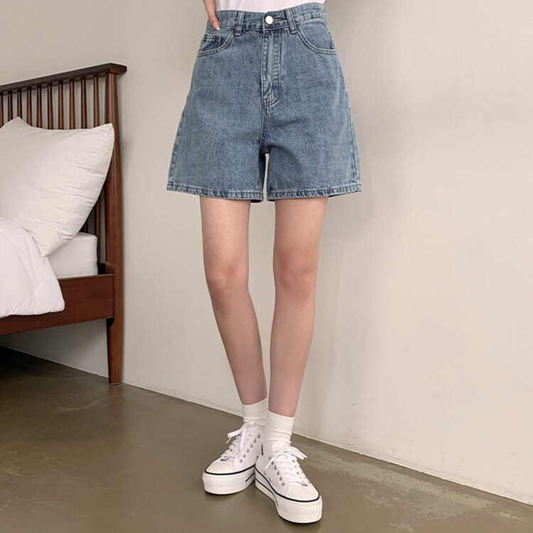 ショートパンツ 【SHORT/BASIC 丈別】ハイウエストデニムショートパンツ DARK BLUE