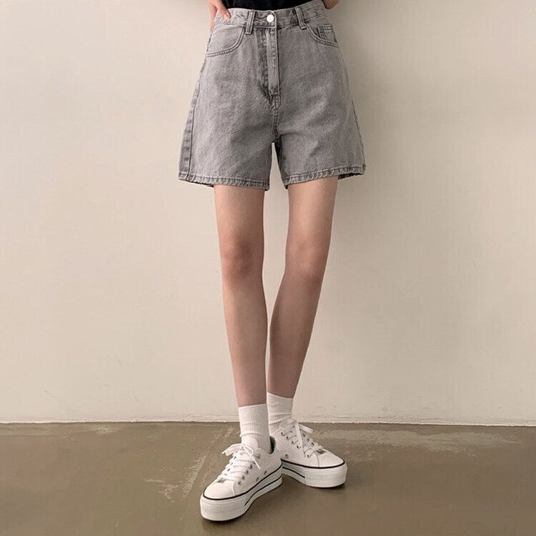 ショートパンツ 【SHORT/BASIC 丈別】ハイウエストデニムショートパンツ GRAY
