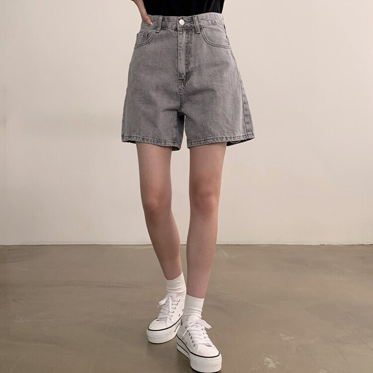 ショートパンツ 【SHORT/BASIC 丈別】ハイウエストデニムショートパンツ GRAY