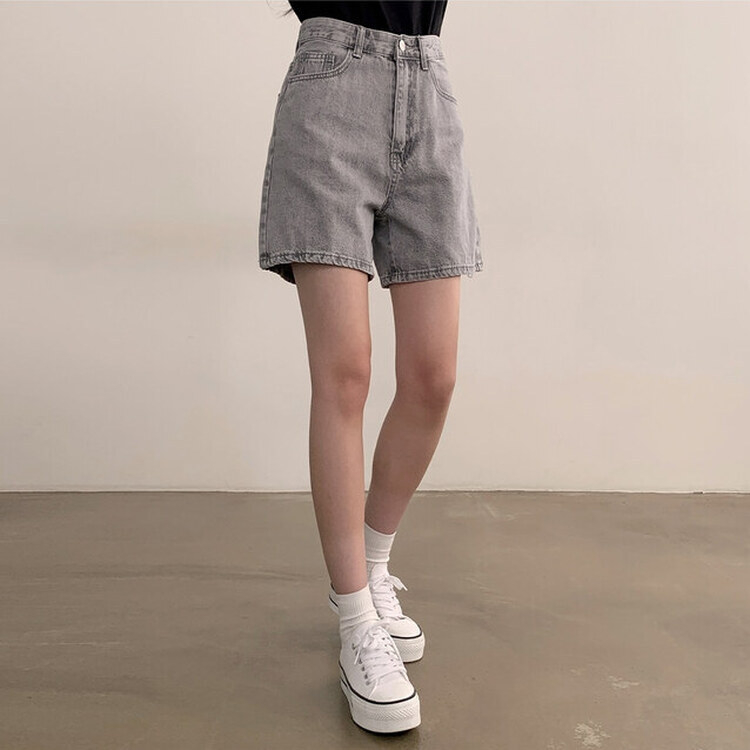 ショートパンツ 【SHORT/BASIC 丈別】ハイウエストデニムショートパンツ GRAY