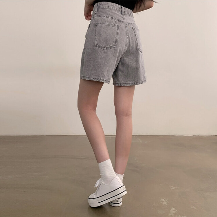 ショートパンツ 【SHORT/BASIC 丈別】ハイウエストデニムショートパンツ GRAY