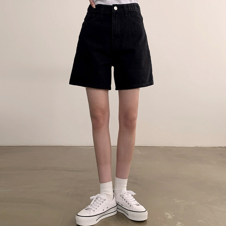 ショートパンツ 【SHORT/BASIC 丈別】ハイウエストデニムショートパンツ BLACK