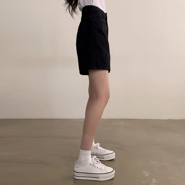 ショートパンツ 【SHORT/BASIC 丈別】ハイウエストデニムショートパンツ BLACK