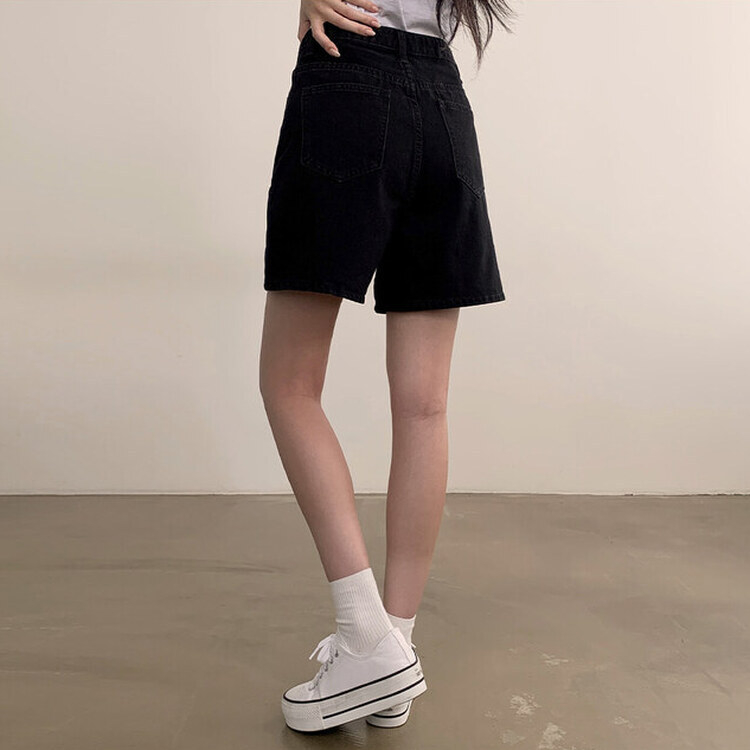 ショートパンツ 【SHORT/BASIC 丈別】ハイウエストデニムショートパンツ BLACK