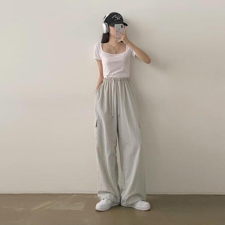 ナイロンバンディングワイドカーゴパンツ8色 GRAY
