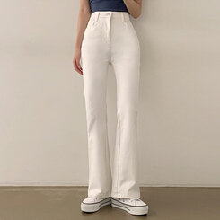 【SHORT/LONG 丈別】ハイウエストセミブーツカットデニムパンツ WHITE