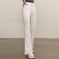 【SHORT/LONG 丈別】ハイウエストセミブーツカットデニムパンツ WHITE