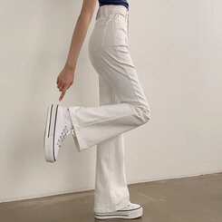 【SHORT/LONG 丈別】ハイウエストセミブーツカットデニムパンツ WHITE