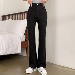 【SHORT/LONG 丈別】ハイウエストセミブーツカットデニムパンツ BLACK