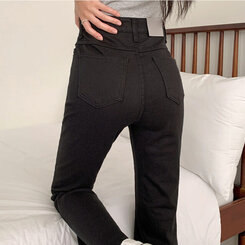 【SHORT/LONG 丈別】ハイウエストセミブーツカットデニムパンツ BLACK