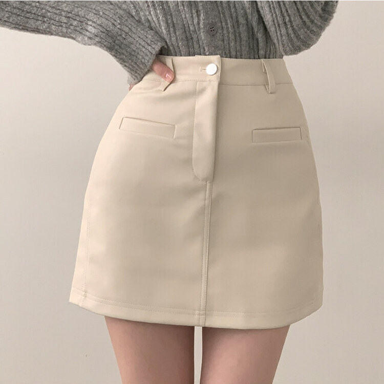 BALMAIN ベージュ ミニスカート ポケット付き デイリーポケットフェイクレザーミニスカート｜ミニスカート｜韓国