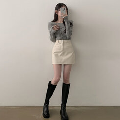 デイリーポケットフェイクレザーミニスカート｜ミニスカート｜韓国