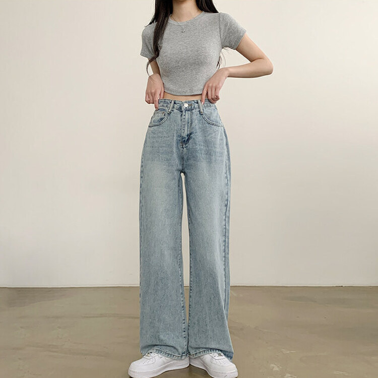 【SHORT/BASIC/LONG 丈別】ハイウエストワイドデニムパンツ6色 LIGHT BLUE