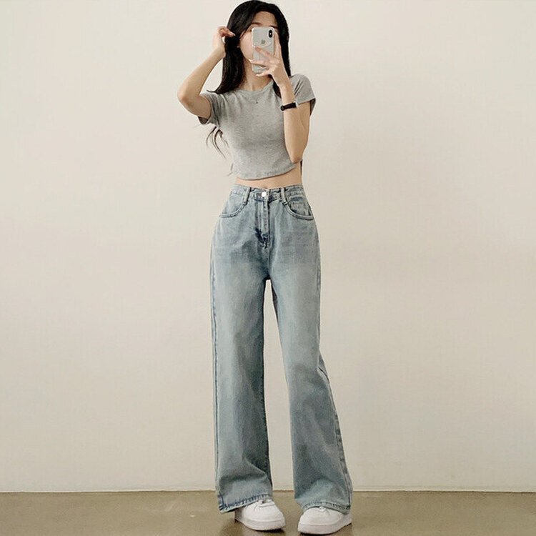 【SHORT/BASIC/LONG 丈別】ハイウエストワイドデニムパンツ6色 LIGHT BLUE