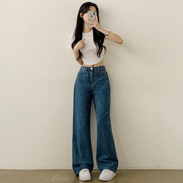 【SHORT/BASIC/LONG 丈別】ハイウエストワイドデニムパンツ6色 BLUE