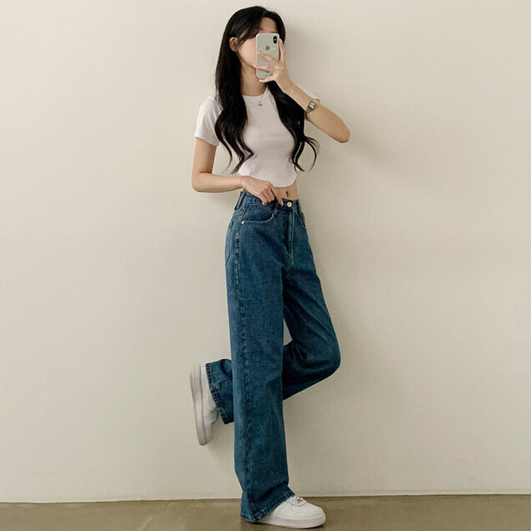 【SHORT/BASIC/LONG 丈別】ハイウエストワイドデニムパンツ6色 BLUE