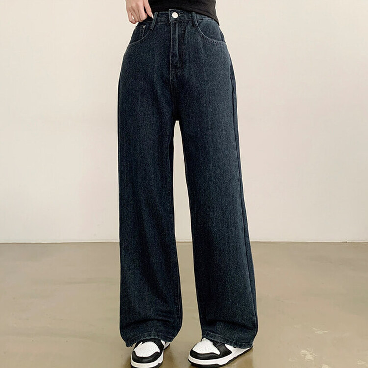 【SHORT/BASIC/LONG 丈別】ハイウエストワイドデニムパンツ6色 DARK BLUE